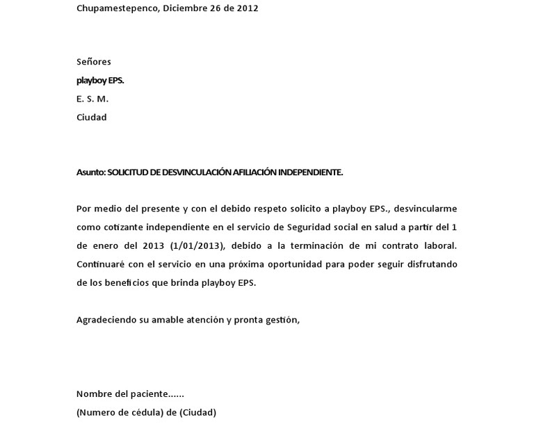 Carta Solicitud De Desvinculacion Del Sisben - q Carta De