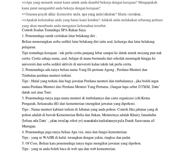 Contoh Soalan Interview Spa - Selangor s