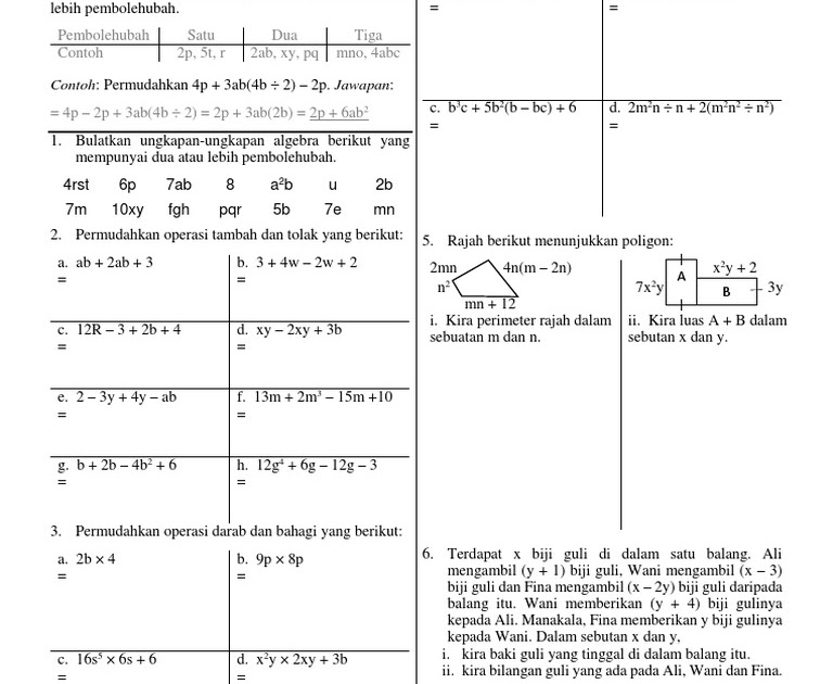 Soalan Dan Jawapan Ungkapan Algebra - Meteran n