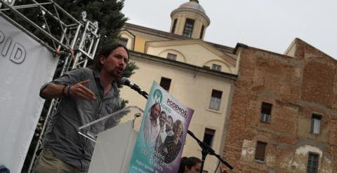 El secretario general de Podemos, Pablo Iglesias, durante el mitin.- JAIRO VARGAS