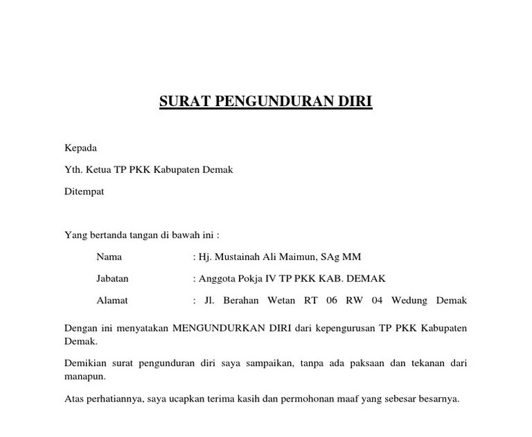 Ketua Rt Contoh Surat Pengunduran Diri Dari Jabatan / Contoh Surat