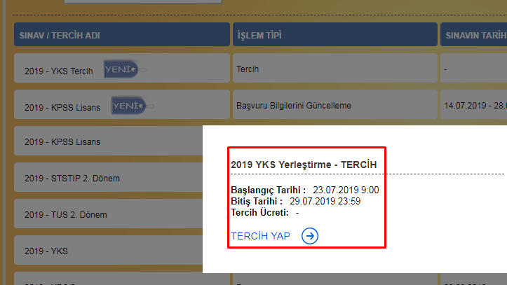 Sinav / terci̇h adi i̇şlem ti̇pi̇ sinavin tari̇hi̇ i̇şlem tari̇hleri̇ durumu; Yok Atlas 2019 Yks Tercih Robotu Guncellendi 2 Ve 4 Yillik Universite Taban Puanlari