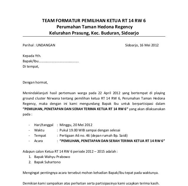 Contoh Surat Pengunduran Diri Ketua Rt - Contoh Tor