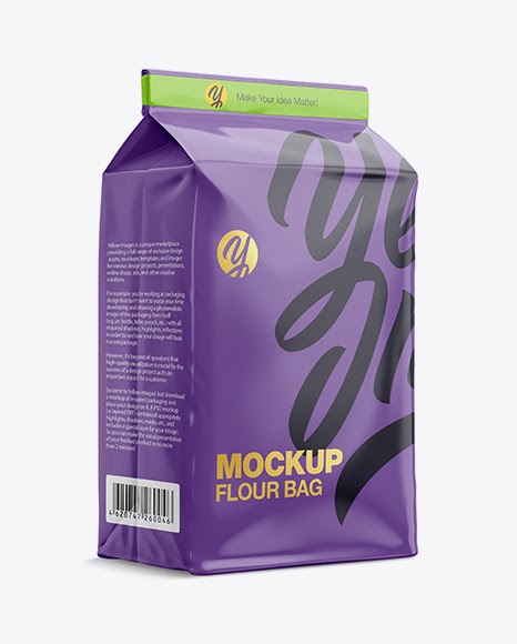 Download Glossy Paper Flour Bag Mockup - Halfside View (Eye-Level Shot) PSD Template | All Free Design Mockup