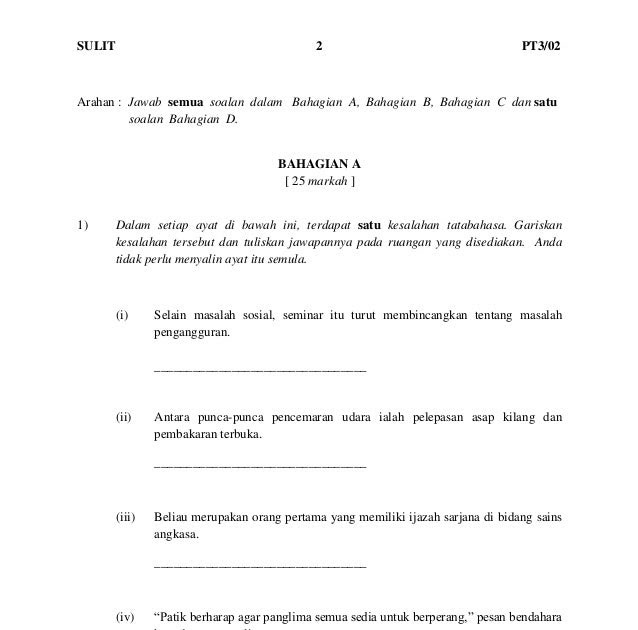 Contoh Soalan Pt3 Bm Bahagian A - Selangor j