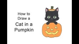 How To Draw A Cat In A Pumpkin - Easy Drawing