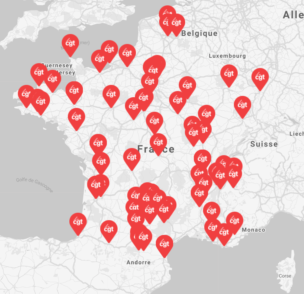 La carte des mobilisations CGT