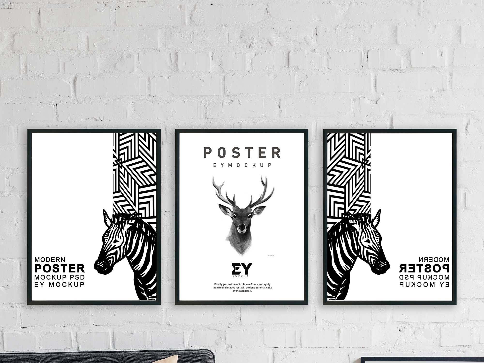 Download Free 3 Artwork Frames Mockup Psd