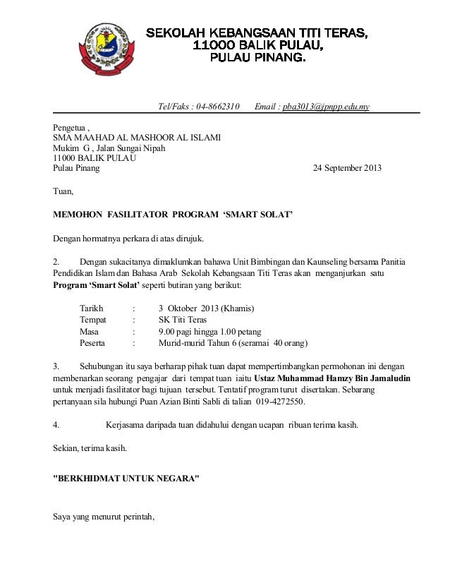 Surat Rasmi Permohonan Klinik Panel - Rasmi B