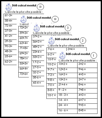 Recopiez ce format à l'aide de l'outil reproduire la mise en forme (le petit pinceau) sur les lignes suivantes. Calcul Mental Ce1 Defis Addition Soustraction Chez Maliluno