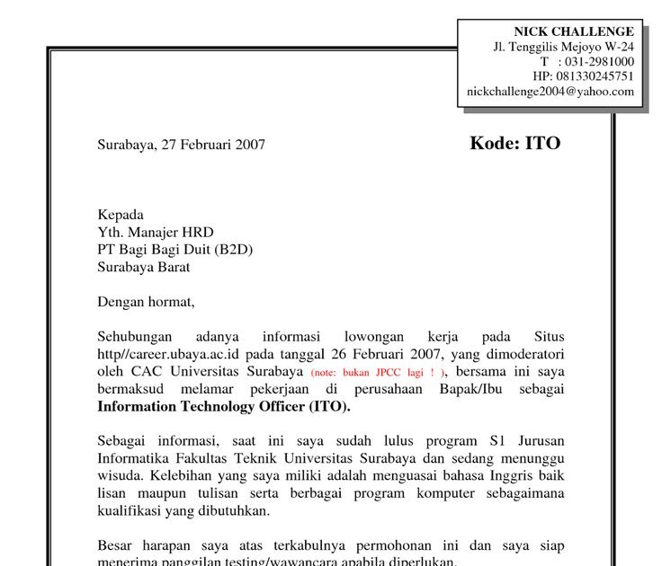 Contoh Application Letter Untuk Rumah Sakit - Contoh Z