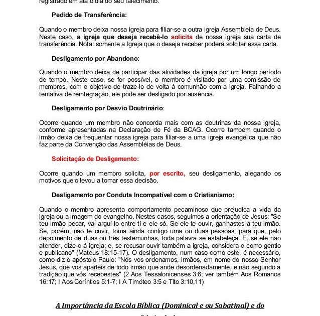 Carta De Desligamento Do Rol De Membros Da Igreja Iasd 