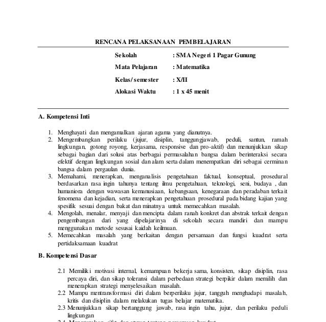 Soal Persamaan Kuadrat Smp Kelas 9 Kurikulum 2013 - Kunci ...