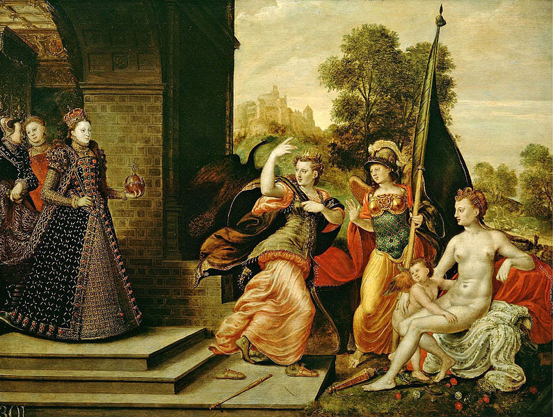 File:Joris Hoefnagel or Hans Eworth - Queen Elizabeth I & the Three Goddesses, ca 1569.jpg