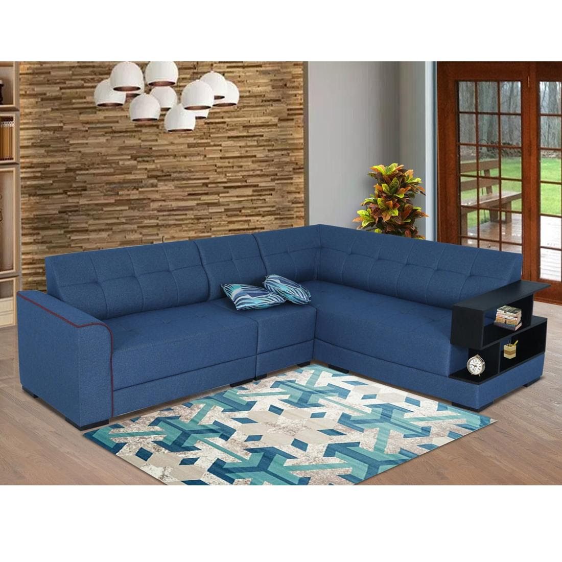 This l shaped sofa design is inspired by the sectional sofa design where the cushions can be pulled out if necessary to adjust the seating arrangement. Buy Aleena Fabric 6 Seater L Shape Sofa Right Blue Online Evok