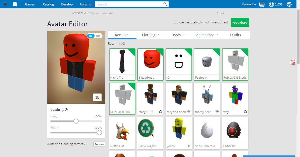 Roblox Avatar Editor Free - default roblox avatar scaling get 20 robux