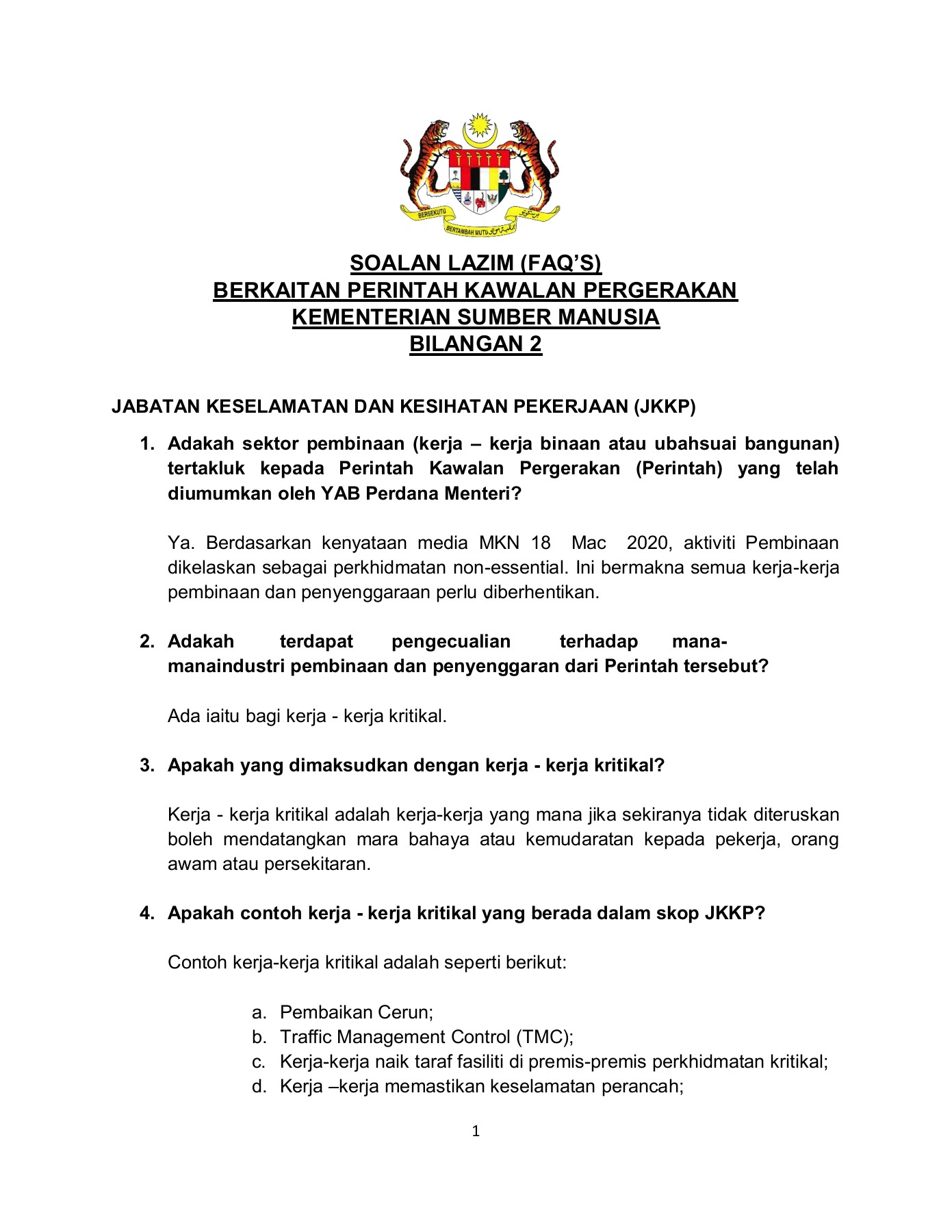 Surat pelepasan bekerja semasa tempoh pkp/pkpb. Faq Ksm Bil 2