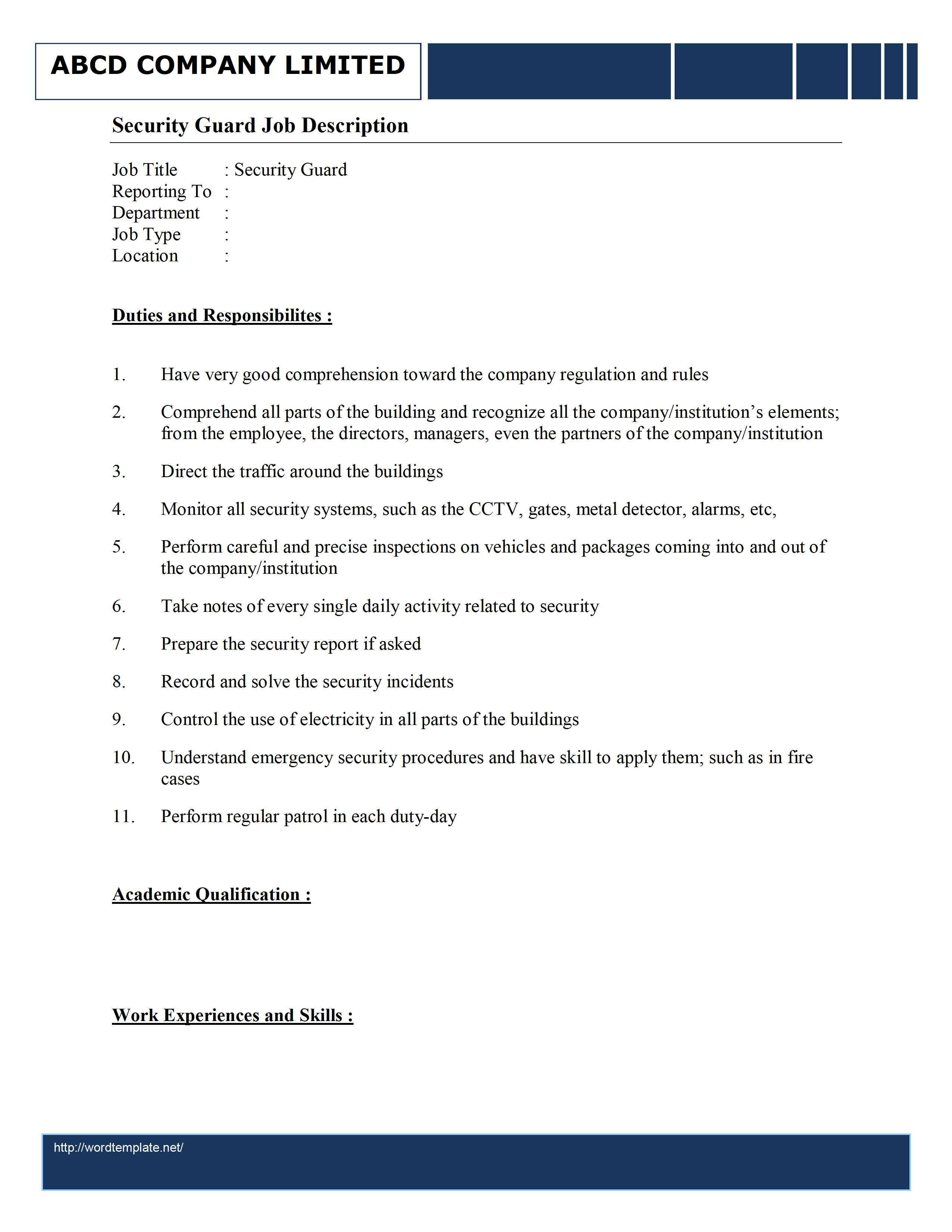 Quantify the scope of your duties · 3. Security Job Description Resume