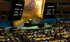 Los miembros de la Asamblea General votan una resolución en la reanudación de la 10ª Sesión Especial de Emergencia sobre la situación en los Territorios Palestinos Ocupados.