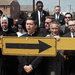 Clergy members singing in 1965 at a police barrier in Selma, Ala., that became known as the Berlin Wall.