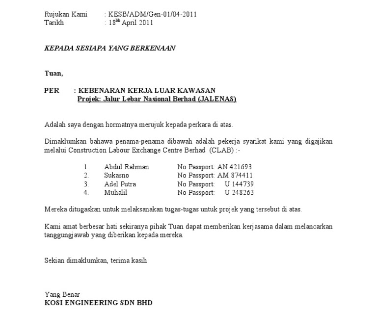 Format Surat Rasmi Kepada Sesiapa Yang Berkenaan - Surat Ras