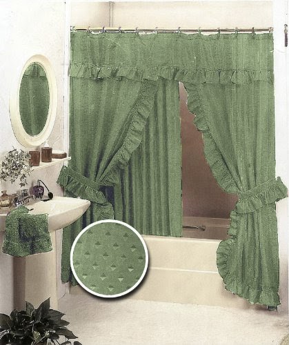 ruffle shower curtain: Double Swag Fabric Shower Curtain Set Sage Valance