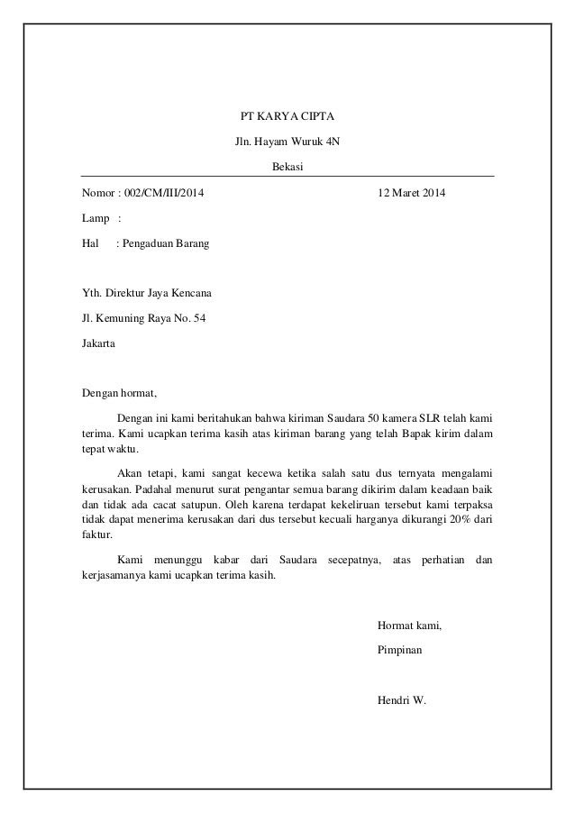 Contoh Surat Pengaduan Barang Rusak Contoh Surat
