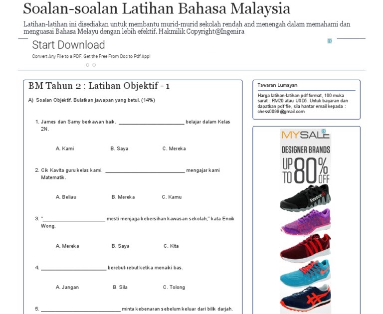 Soalan Objektif Bahasa Malaysia Tahun 3 - Nice Info d