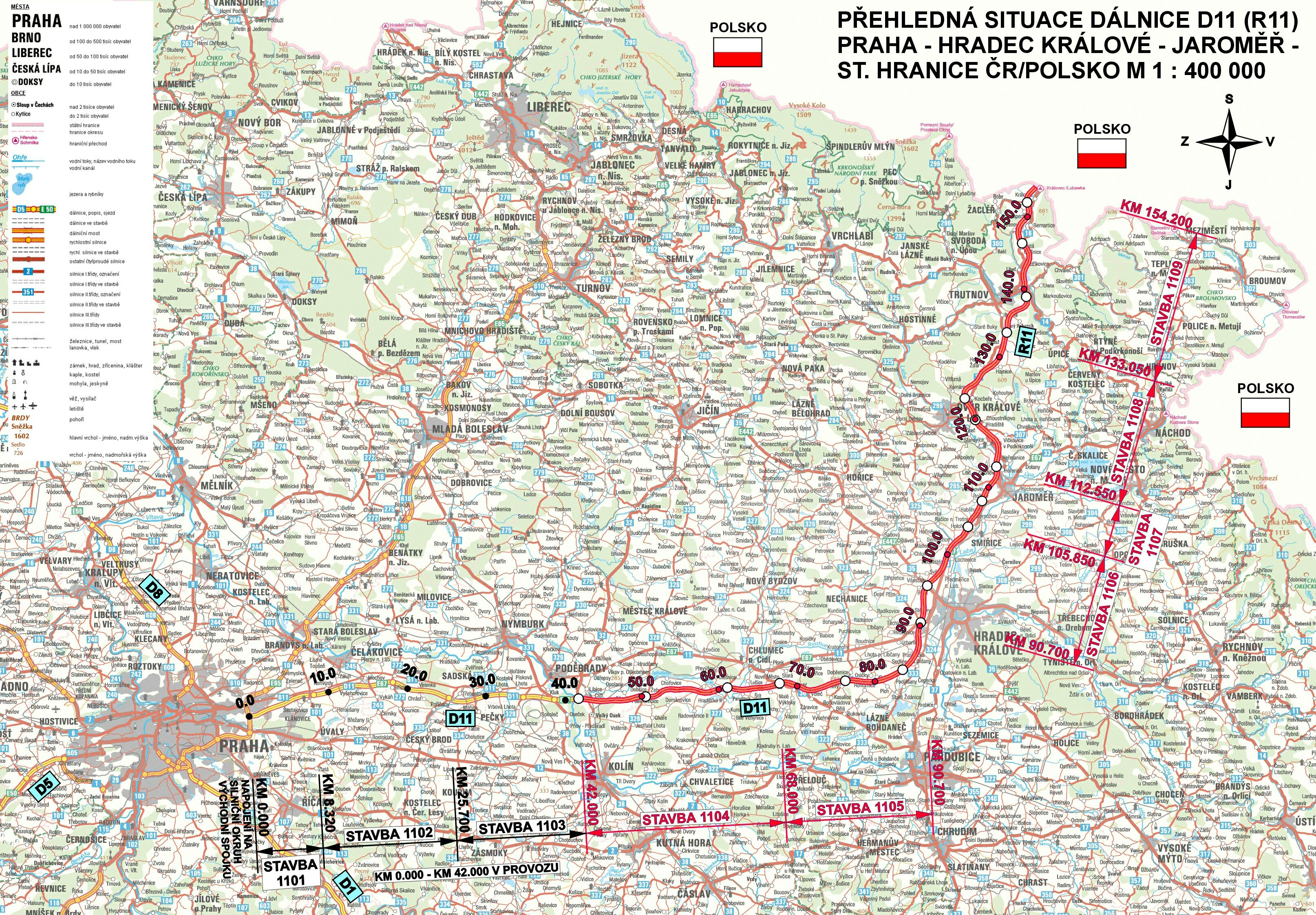 Doprava z dálnice d11 ve směru do prahy je svedena na 25. Ceske Dalnice Dalnice D11