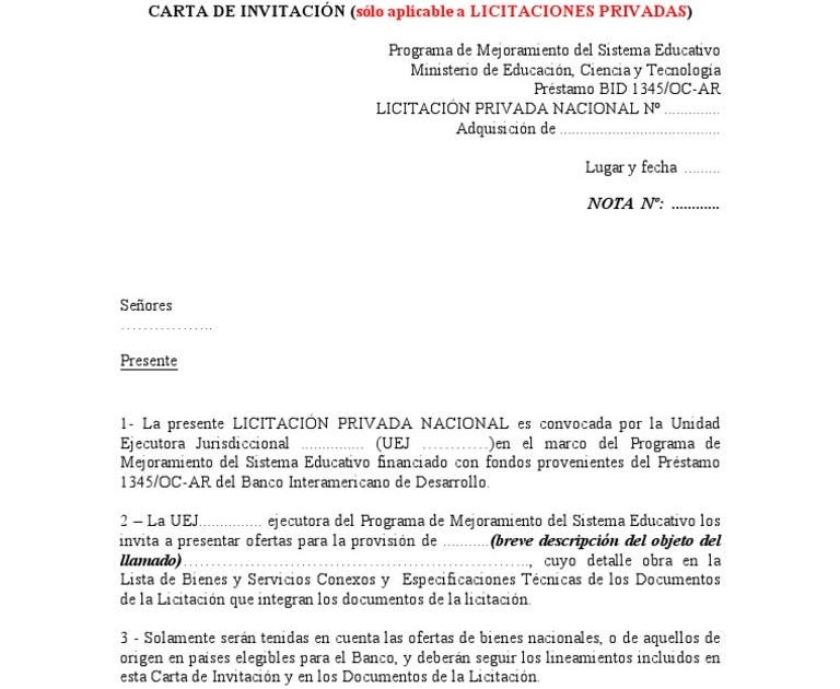 Carta De Invitacion Licitacion Privada - k Carta De