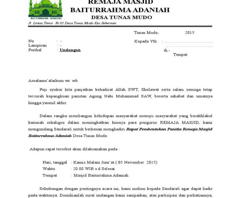 Contoh Kop Surat Pengurus Masjid - NURMAPCB