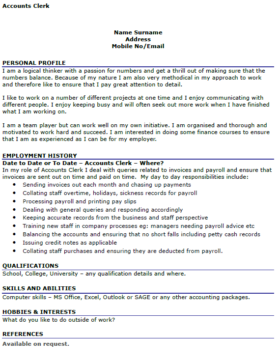 Home of the uk's #1 cv builder. Accounts Clerk Cv Example Icover Org Uk Icover Org Uk