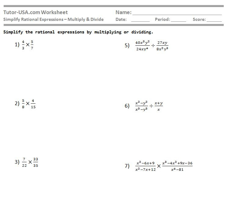 Algebra Worksheet: New 818 Algebra Worksheets Rational Expressions