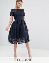 Chi Chi London Premium Lace Dress with Cutwork Detail and Cap Sleeve