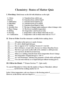 Our online state of matter trivia quizzes can be. Chemistry States Of Matter Quiz Worksheet For 11th Grade Lesson Planet