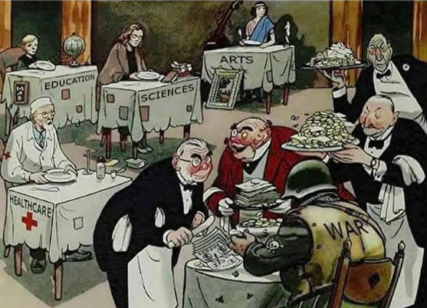 1925 cartoon depicting a restaurant sccene where the "war" table is getting all the attention.