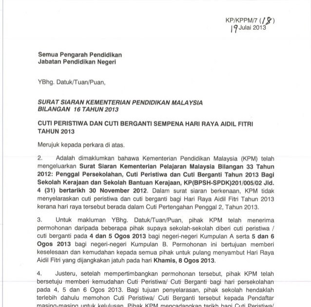 Contoh Surat Memohon Cuti Tahunan - Surasmi Q