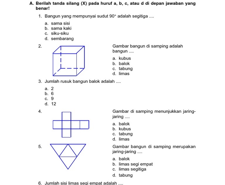 Soal Bangun Ruang Kelas 1 Sd - Berbagai Ruang