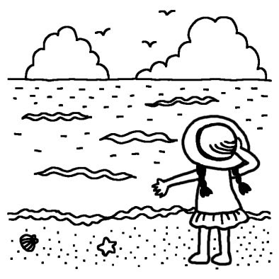 かわいいディズニー画像 50 素晴らしい海 イラスト 白黒