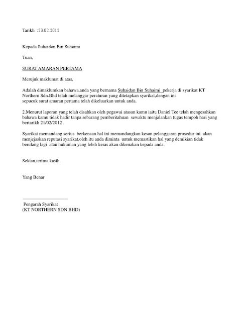 contoh format surat amaran kepada kontraktor