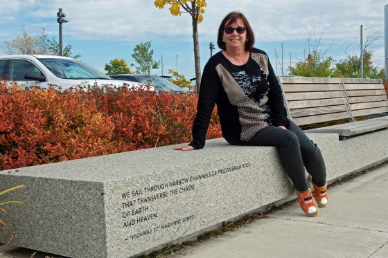 Special thanks to Thunder Bay writer Marianna Jones for her guided tour of Prince Arthur’s Landing, the new waterfront development area on Lake Superior. Her poetic lines are sandblasted in four granite benches located in the park. 