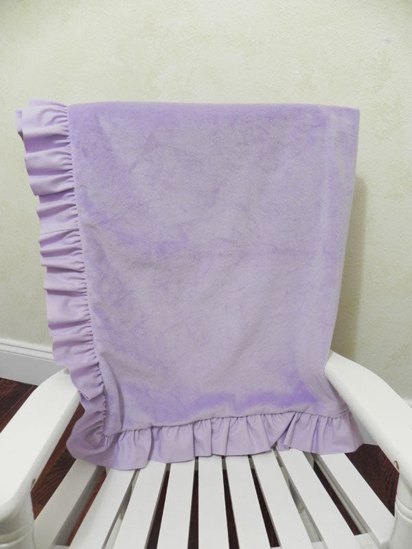 Wrapped up in a gorgeous purple minky blanket, and visions of catching stars, and playing free, this twinkle baby blanket is sure to bring amazing dreams to the newest addition to any family. Lavender Smooth Minky Baby Blanket With Ruffle Just Baby Designs