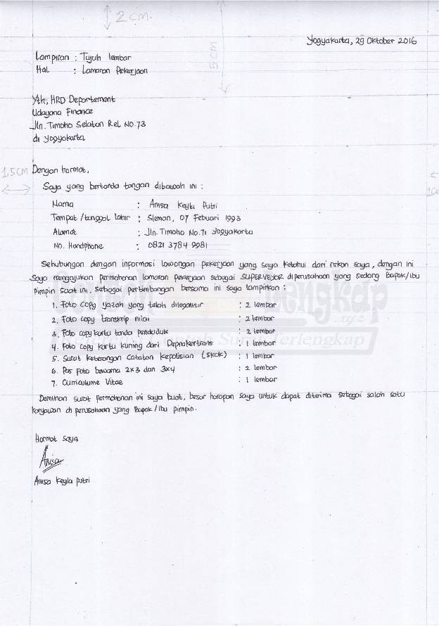 Kertas Folio Bergaris Contoh Surat Lamaran Kerja Tulis ...