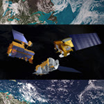 image of Terra Aqua and Aura satellites on an earth background