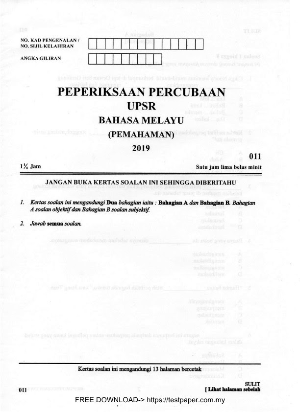 Soalan Percubaan Upsr 2019 Negeri Pahang - Kuora a