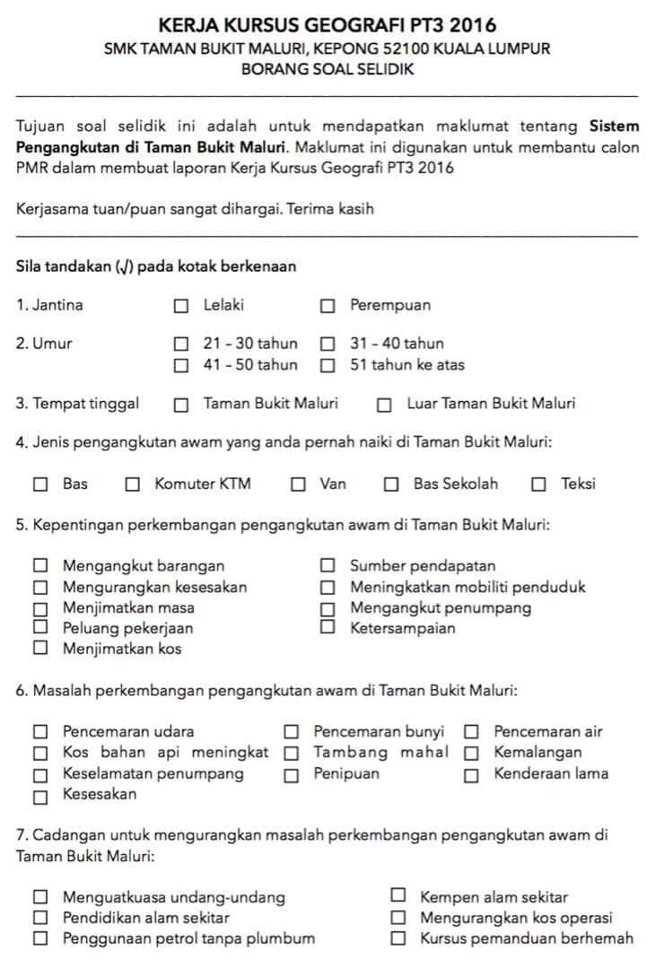 Contoh Soalan Soal Selidik Kepuasan Kerja - Surat Rasmi N