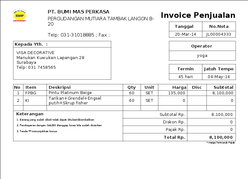  Contoh  Invoice Faktur Penjualan Contoh  Soal2