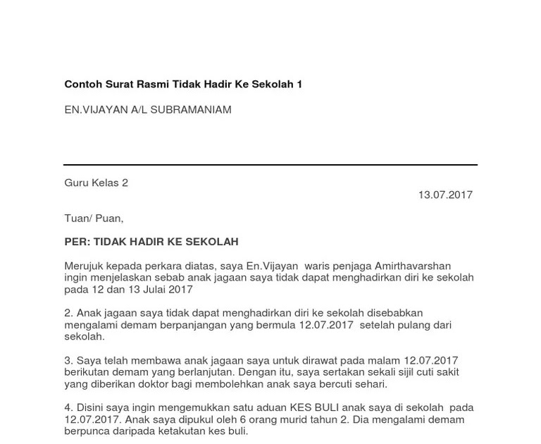 Contoh Karangan Tahun 3 Surat Rasmi 6 Perenggan