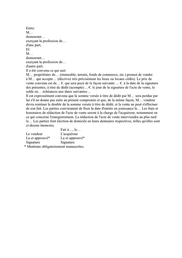 Modele de lettre offre d achat d un bien immobilier from www.1boncredit.com check spelling or type a new query. Modele De Compromis De Promesse De Vente Doc Pdf Page 1 Sur 1