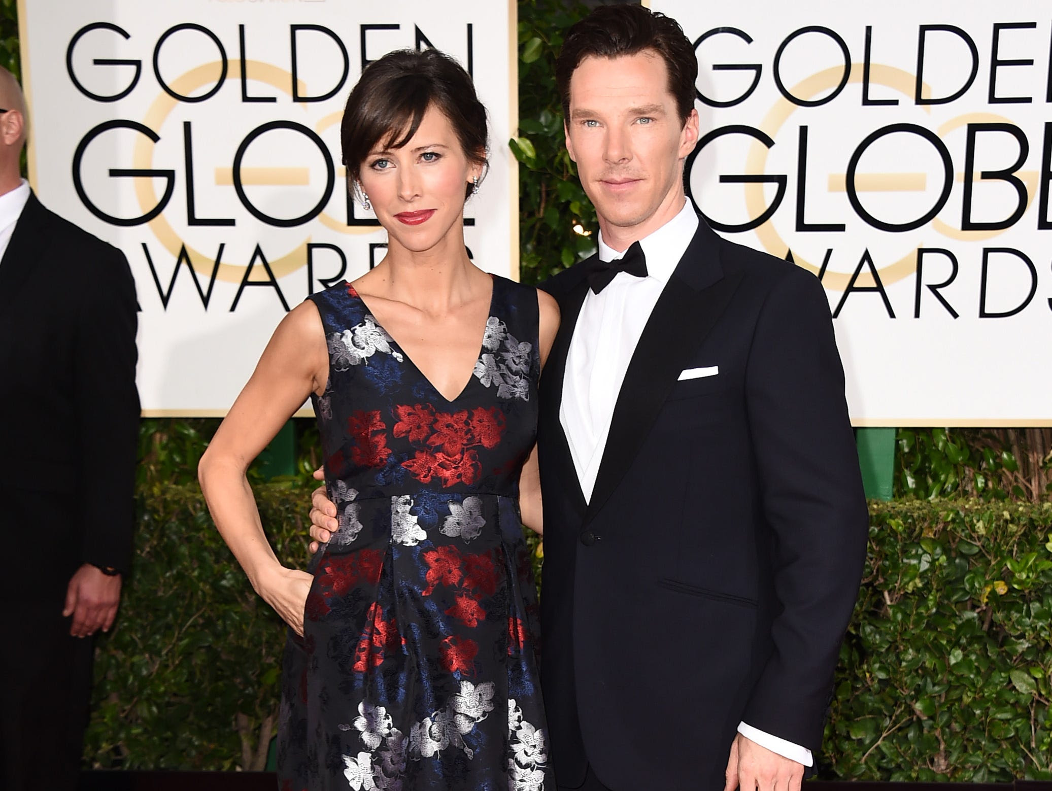 Sophie Hunter, left, and actor Benedict Cumberbatch arrive at the 72nd annual Golden Globe Awards on Jan. 11, 2015.